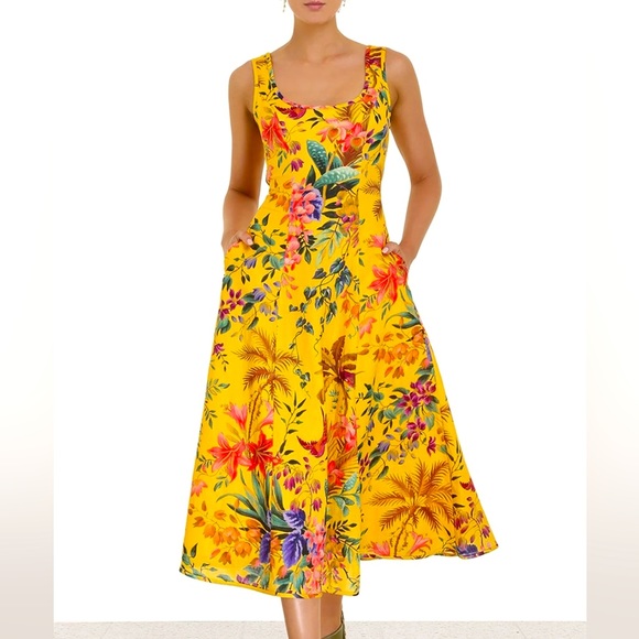 Zimmermann Tropicana Cut Out Midi Dress in Mango Floral - Picture 3 of 14